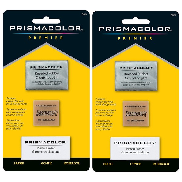 Sanford 2-PACK - Prismacolor Premier Eraser Set - Kneaded, ArtGum and Plastic Erasers, Set of 3