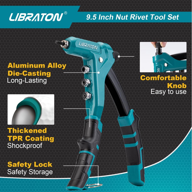 LIBRATON 9.5" Rivet Nut Tool, One-Handed Rivet Nut Gun, Hand