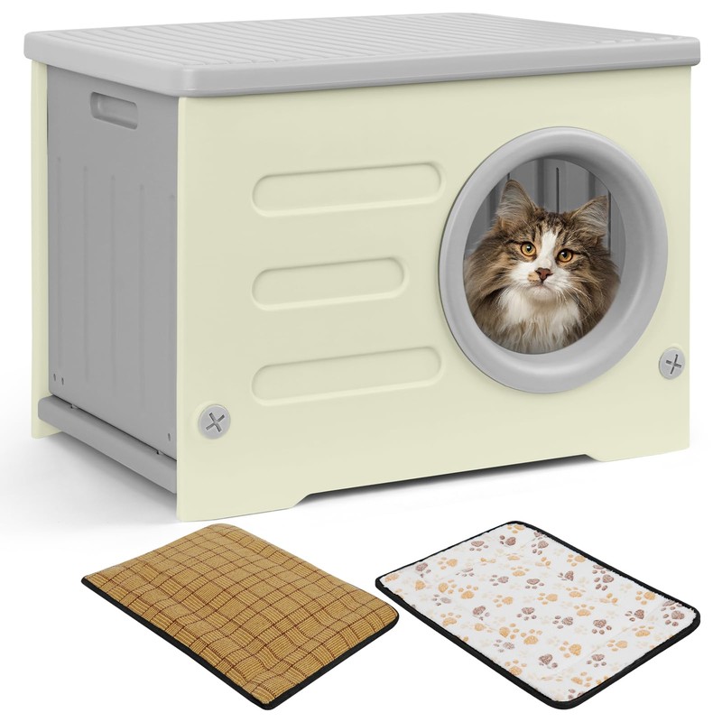 Plastic Cat House for Outdoor Indoor Use, Stackable Feral Cat