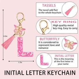 Llavero con letra inicial para mujeres y niñas, diseño de mariposas con borla y bonito llavero para portafolios y mochila