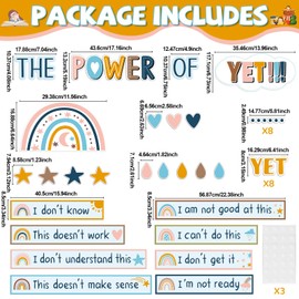 Justforjoyful Boho The Power of Yet Classroom Bulletin Board Decoration Rainbow Motivational Growth Mindset Cutouts Boho Rainbow Inspirational Wall Decor for Elementary Middle School Teacher Supplies