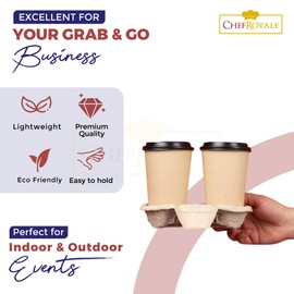 Chef Royale 2 cups holder tray for Tea - Hot & Cold Drinks carry around fold away Biodegradable Disposable cup carrier (PACK OF 100) - Cardboard Tray - (100)