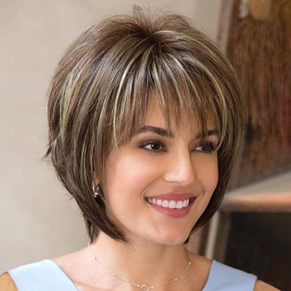 Faddishair Short Wig for Women, Pixie Cut Wig Brown for Women, Layered Synthetic Hair, Wig Short for Women
