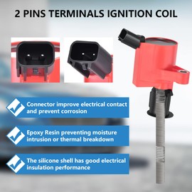 Set of 8 Red Ignition Coils & Pigtail Connector Wiring Harness Kit Compatible with Ford F150 E250 Mustang Lincoln Navigator Mercury 4.6L 5.4L DG508 DG457