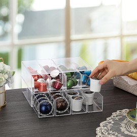 IGNPION 1pc Acrylic Coffee Pods Storage Box with 4 Drawer, Clear Kitchen Coffee Capsules and Tea Bag Holder with Lid, Stackable Small Desktop Organiser Drawer for Office, Batheroom, Dresser