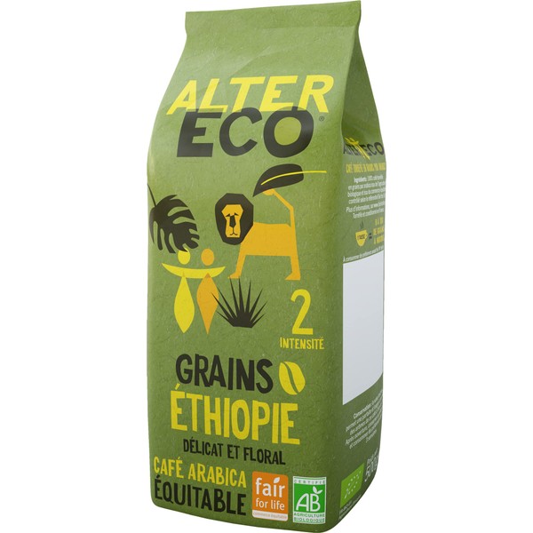 ALTER ECO - Café Grains - Organic Arabica Coffee from Ethiopia - Intensity 2 - Fair Trade - 500g