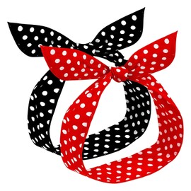 Set of 2 Black and Red Retro Print Cotton Bows Headbands Hair Accessories