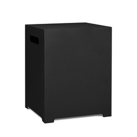 BOWERY HILL Modern Steel Propane Tank Cover, 20 LB Propane Tank Storage Box, Outdoor Side Tank Table for Propane Gas Fire Pits in Black