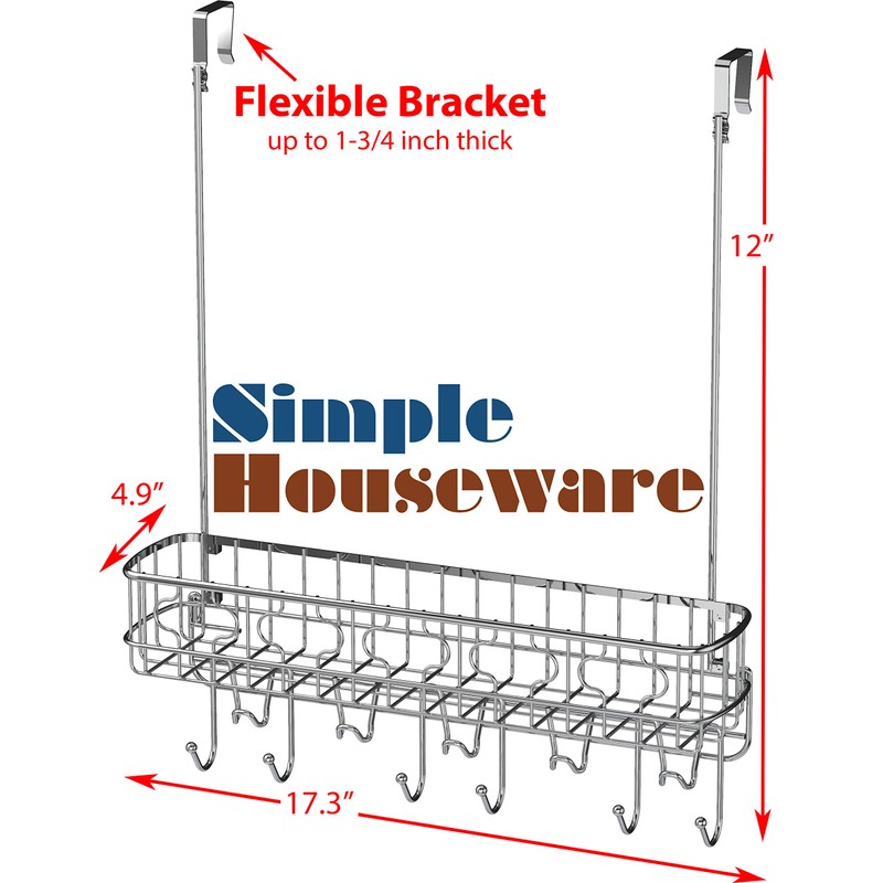 Simple Houseware Over The Door 11 Hook Organizer Rack with