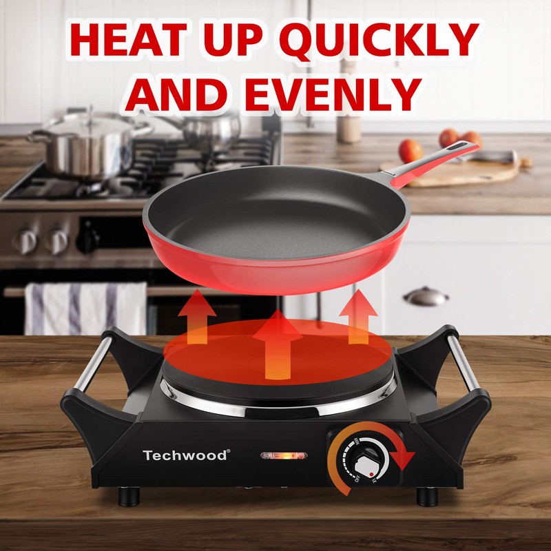 Techwood Hot Plate Portable Electric Stove 1500W Countertop Single Burner