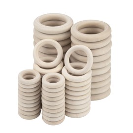 60Pcs Anelli in Legno Naturale per Artigianato, Anello da Dentizione Bambino, Incompiuto Macrame Rotondi Cerchi per Creazione Gioielli, Connettori Pendenti, 55/40/30mm