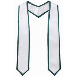 Newrara Deluxe Unisex Adult Plain Graduation Honor Stole Sash Classic End with Trim 72" Long (White with Forest Green Trim)
