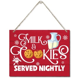 Winter Christmas Wooden Door Hanging Sign, Milk and Cookies Served Nightly", Merry Christmas Sign, Winter Sign, Winter Decor, Christmas Decor, Christmas Party Supplies Favors 10 X 7.8 in