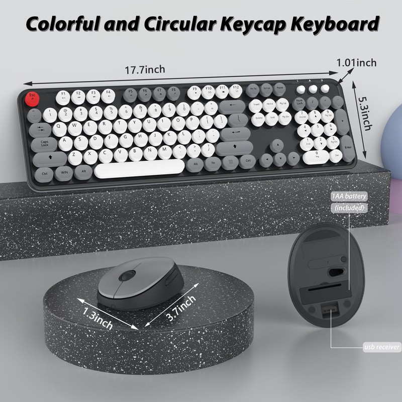 Wireless Keyboard and Mouse, KOOTOP Cute Keyboard and Mouse, 2.4G