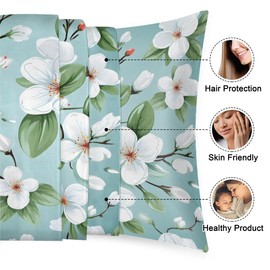 Satin Pillowcase Cherry Flowers Satin Pillow case for Hair and Skin 20 x 30 Inches Smooth Pillow Covers Pillow Cover with Envelope Closure