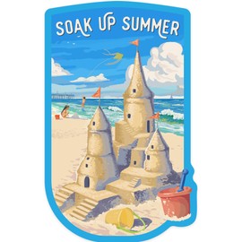 Die Cut Sticker Painterly, Soak Up Summer, Sand Castle, Contour Vinyl Sticker 1 to 3 inches (Waterproof Decal for Cars, Water Bottles, Laptops, Coolers), Small