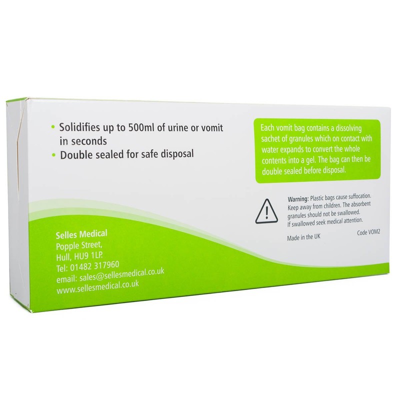 Absorbent Vomit and Urine Bags, Box of 20