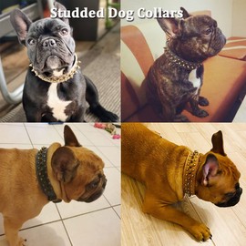 TVMALL Leather Dog Collar Bite Resistant with Mushroom Rivets Adjustable Training Collar for Small, Medium Dogs, Pets Outdoor Collars - Free Leather Hole Punch and Bin Bags (Grey, L)