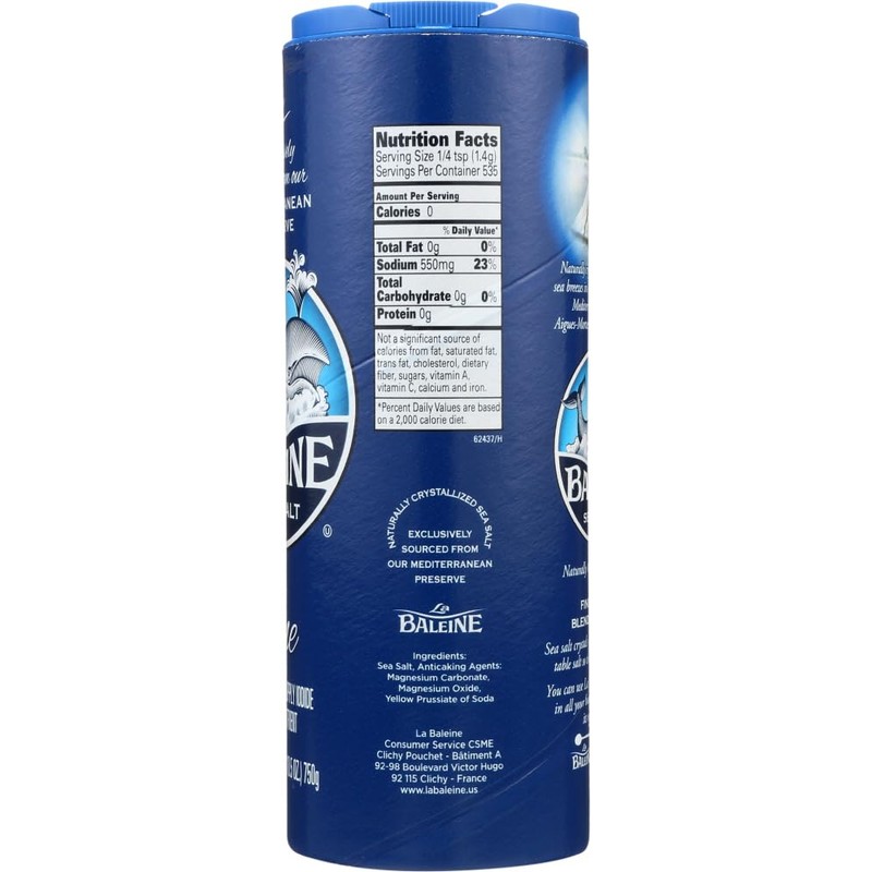 La Baleine, Sea Salt Canister, Fine, 26.5 oz (Pack of