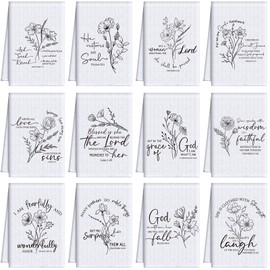FuWeave 12 Pcs Religious Christian Kitchen Dish Towel 15.7'' x 23.6'' Christian Gifts for Women Men Bible Verse Dishcloth Absorbent Scripture Tea Towel for Housewarming(White and Black,Floral)
