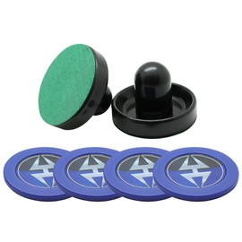 Hathaway Air Hockey Pucks and Paddles Set – Two Ergonomic 3.75-inch Pushers and Four 2.87-inch ABS Table Hockey Pucks – Durable Game Accessories for Home Play or Arcade Style Tables - Black and Blue