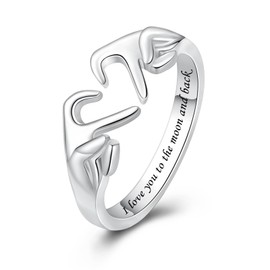 925 Sterling Silver Heart Claddagh Rings for Women Teen Girls, I Love You to The Moon and Back Adjustable Ring Love Heart Jewelry Rings for Mothers Day Valentines Holiday Gifts, Sterling Silver, No