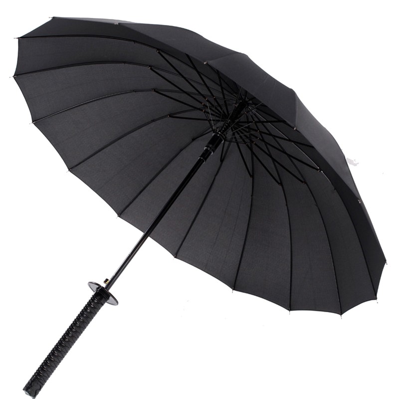 Sword Umbrella 16 Ribs Black Unique Rainproof Straight Long Stick