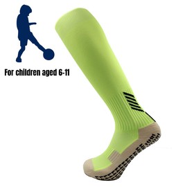 Dee Plus Children's Soccer Socks Non-Slip Football Socks Knee Long 1 Pair Boys Girls Soft Children's Socks Non-Slip Socks Kids Grip Ankle Socks Knee Length Size 25-32 for 6-11 Years, Fluorescence