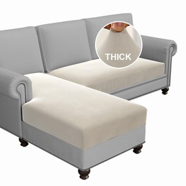 H.VERSAILTEX Fleece 2 Piece Sectional Couch Covers L Shape Stretch Couch Cushion Covers Thick and Soft Sofa Covers for Sectional Sofa Set Washable (2 Seater + 1 Chaise, Pale Oak)