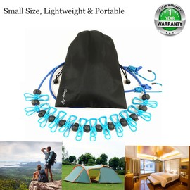 Starly Life Tendedero elástico ajustable con clips y bolas de posicionamiento, portátil, retráctil, resistente al viento, para colada, cuerda de lavado antideslizante, con bolsa de cordón, azul oscuro, celeste, púrpura, Azul oscuro