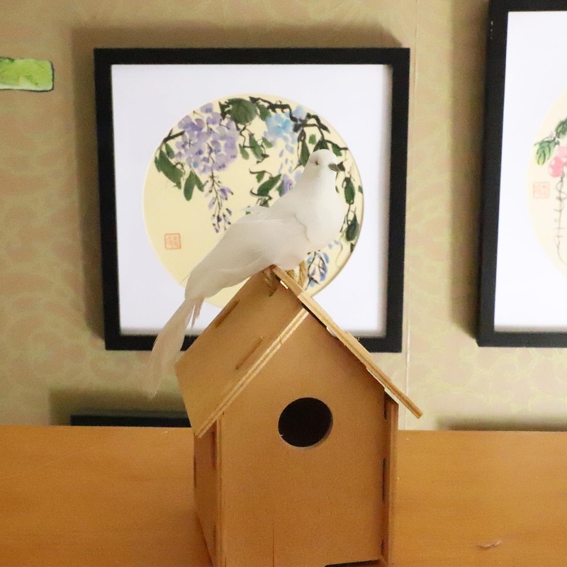 FBIRDY 2pcs Decorative White Doves Artificial Birds Ornaments for Floral