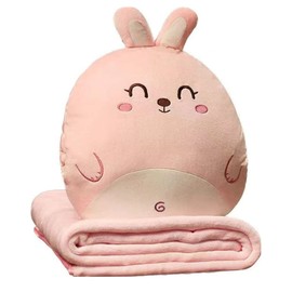 YGMXZL Travel Blanket and Pillow with Cover, 3 in 1 Nap Pillow Blanket Car Sofa Backrest Cushion for Kids and Friends (Rabbit, L)