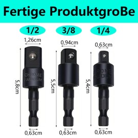 QZKJQDD Socket Wrench Adapter Set, 3 Pieces, Hexagonal Socket Adapter, 360 Degree Socket Adapter, Socket Spanner, for Drill and Cordless Screwdriver, Socket Spanner Nuts (1/4 inch, /1/2 inch, /3/8