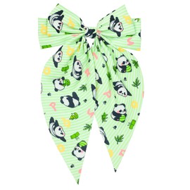JazSwirl Panda Hair Bow for Women, Large Green Panda Hair Clip 11.8 x 6.7 Inch (30 x 17 cm), Cute Panda Bow for Hair, Big Panda Hair Bows, Panda Hair Accessories for Ponytails, Buns, Cosplay