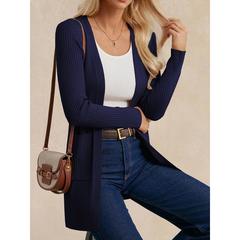 GRACE KARIN Essential Solid Open Front Long Cardigan Knitted Sweaters