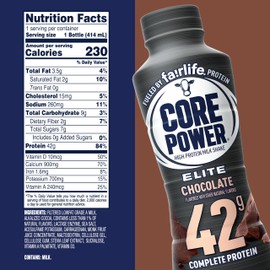 Core Power Elite High Protein Shake, Chocolate, 42g Bottle, 14oz, 12 Pack
