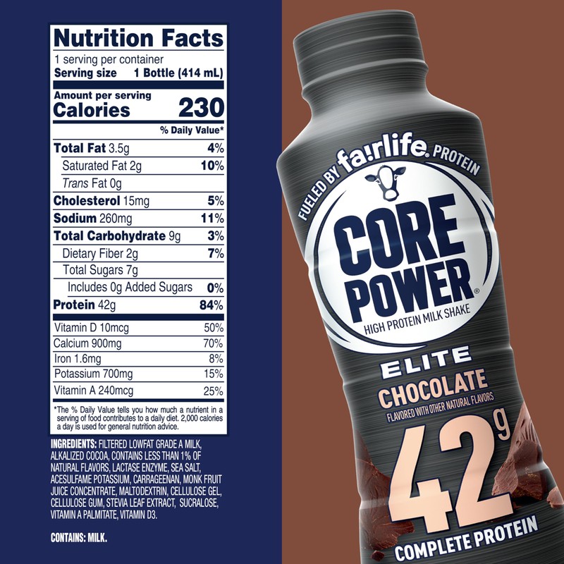 Core Power Elite High Protein Shake, Chocolate, 42g Bottle, 14oz,