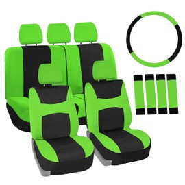 FH Group Stylish Full Set Car Set Covers Front Set and Rear Split Function, Airbag Compatible – Universal Fit for Cars Trucks & SUVs (Green/Black)
