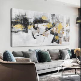 Abstract Canvas Wall Art Wall Decor Pictures Maximalist Home Decor Wall Art Prints Black Gold Modern Artwork for Living Room Wall Bedroom Kitchen Office Decor Ready to Hang 20"×40"