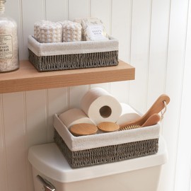 KIBAGA Beautiful Toilet Paper Storage Basket Set of 2 – Decorative Wicker Bathroom Organizer for Toilet Tank Trays - Quality Holder Bin For Shelves Fits Perfectly With Any Bathroom Decor