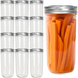 CycleMore 24oz 12 Pack Mason Glass Jars with Silver Separable Lids, Wide Mouth Canning Jars, Glass Pickle Canning Jars for Jelly, Jam, Honey, Wedding Favors, Spices and Herbs