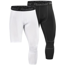 Roadbox 2 Pack Men's Cycling Compression Pants - 3/4 One Leg Basketball Athletic Tights Leggings Spandex Base Layer Underwear