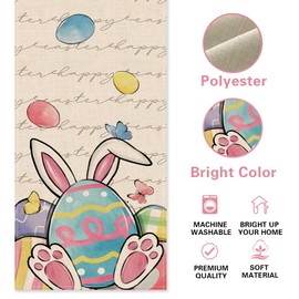 Croar Happy Easter Eggs Table Runner, Bunny Rabbit Ears Butterfly Kitchen Dining Table Decoration, Burlap Indoor Outdoor Home Decor Party Supply 13 x 72 Inches