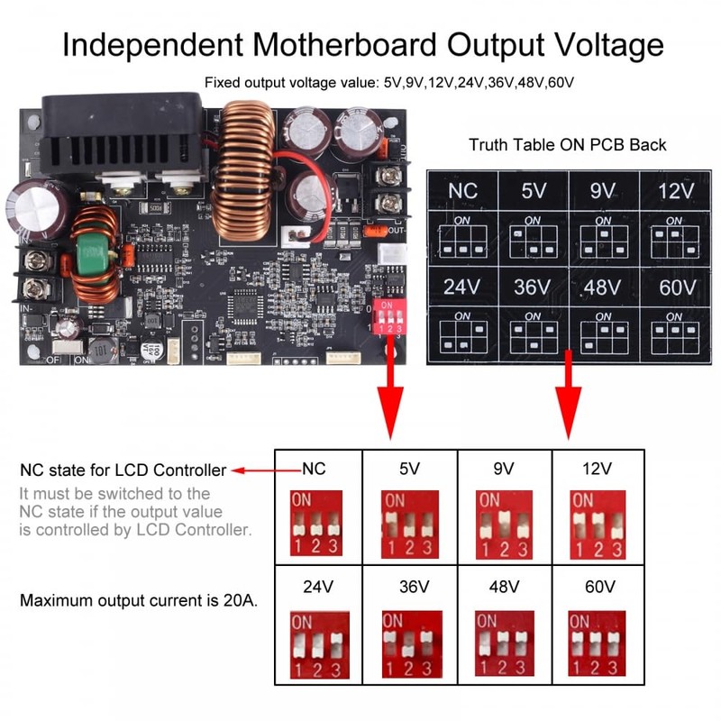 DC Buck Converter, XY-6020L 1200W DC-DC Step Down Power Supply