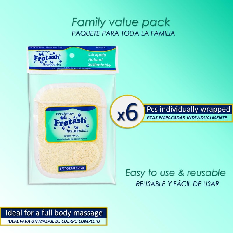 Frotash Estropajo Loofah Exfoliante Afelpado Grande para Baño 6 Piezas