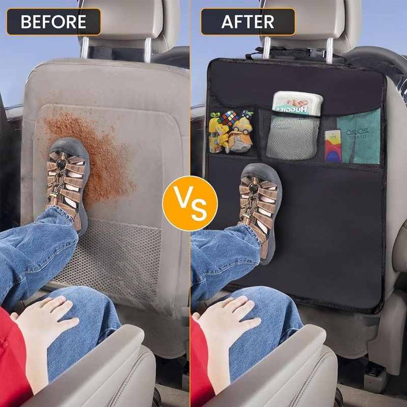 2Pack Waterproof Back Seat Cover for Kids, Durable Kick Mats