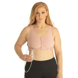 MediChoice Wireless Amy Surgical Bra, Front Closure Post Surgery Mastectomy Compression Everyday Support Bra With Soft Seamless Cups & Removable Drain Bulb Holders, Blush Size XXXX-Large