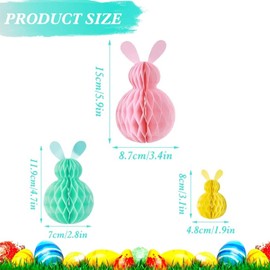 MUNSKT 6PCS Easter Hanging Decorations,Spring Honeycomb Paper Ball Easter Bunny Decorations,Rabbit Honeycomb Ball Pendant Decoration(Pink, Blue, Yellow)