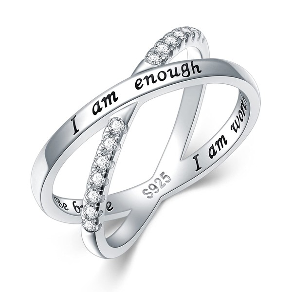 DAOSHANG 925 Sterling Silver Ring for Women I am Enough