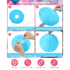 Treela 48 Pcs Paper Lanterns Party Decorations Chinese Round Paper Decor 4/6/8/10 Inch Asian Hanging Lamps Decorative for Birthday Party Supplies (Pink and Blue)